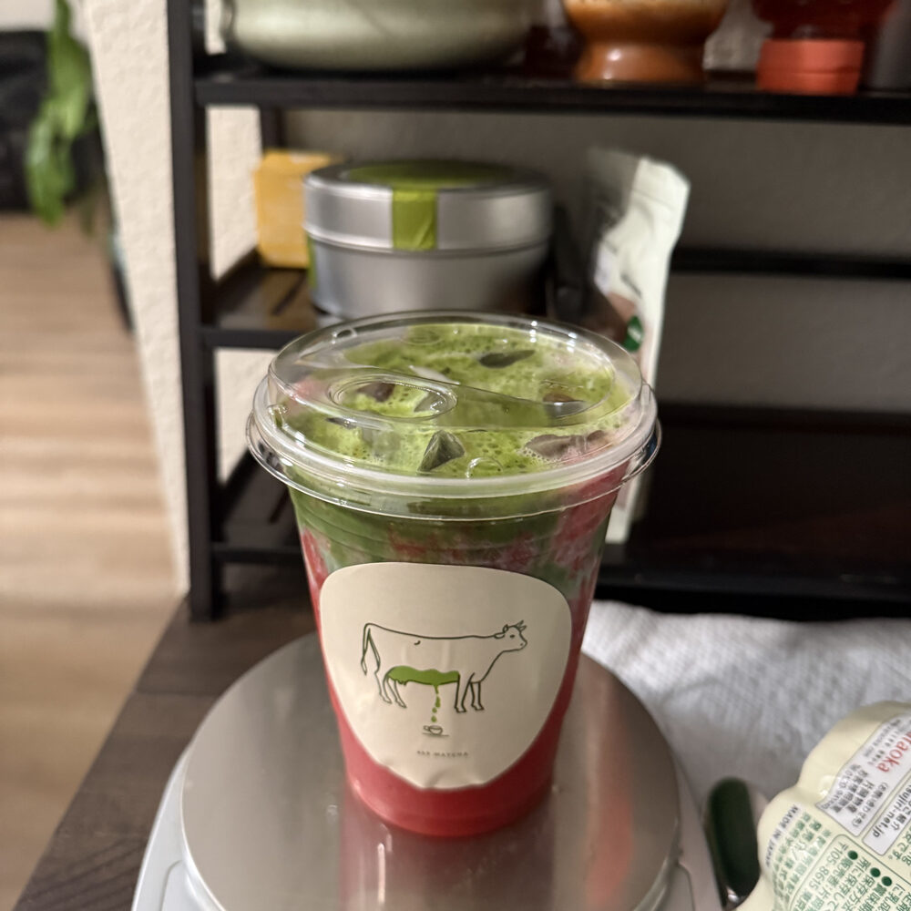 Strawberry matcha in a 469 Matcha cup
